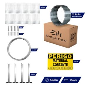 Kit de Instalação Completo para Concertina Simples 45 cm 10 Metros - Evolution Metais